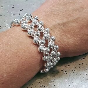 Luxury 925 Silver Chunky Braided Ball Cuff Bracelet